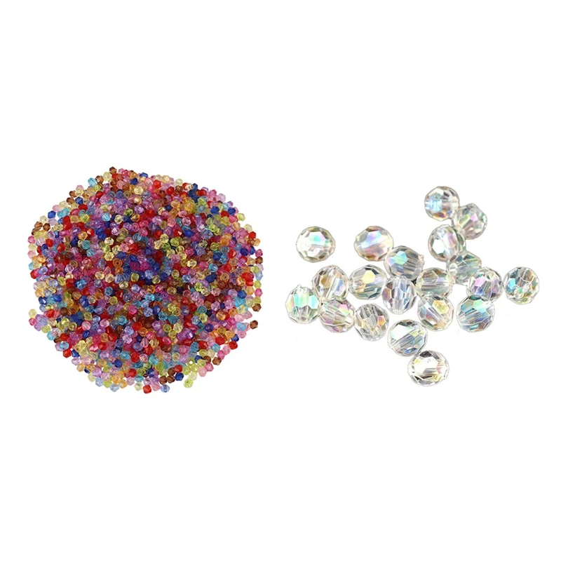 2000 Mixed Bicone Acrylic Tiny Spacers Beads With 500X Transparent AB Color Round Faceted Acrylic Crystal Spacer Beads