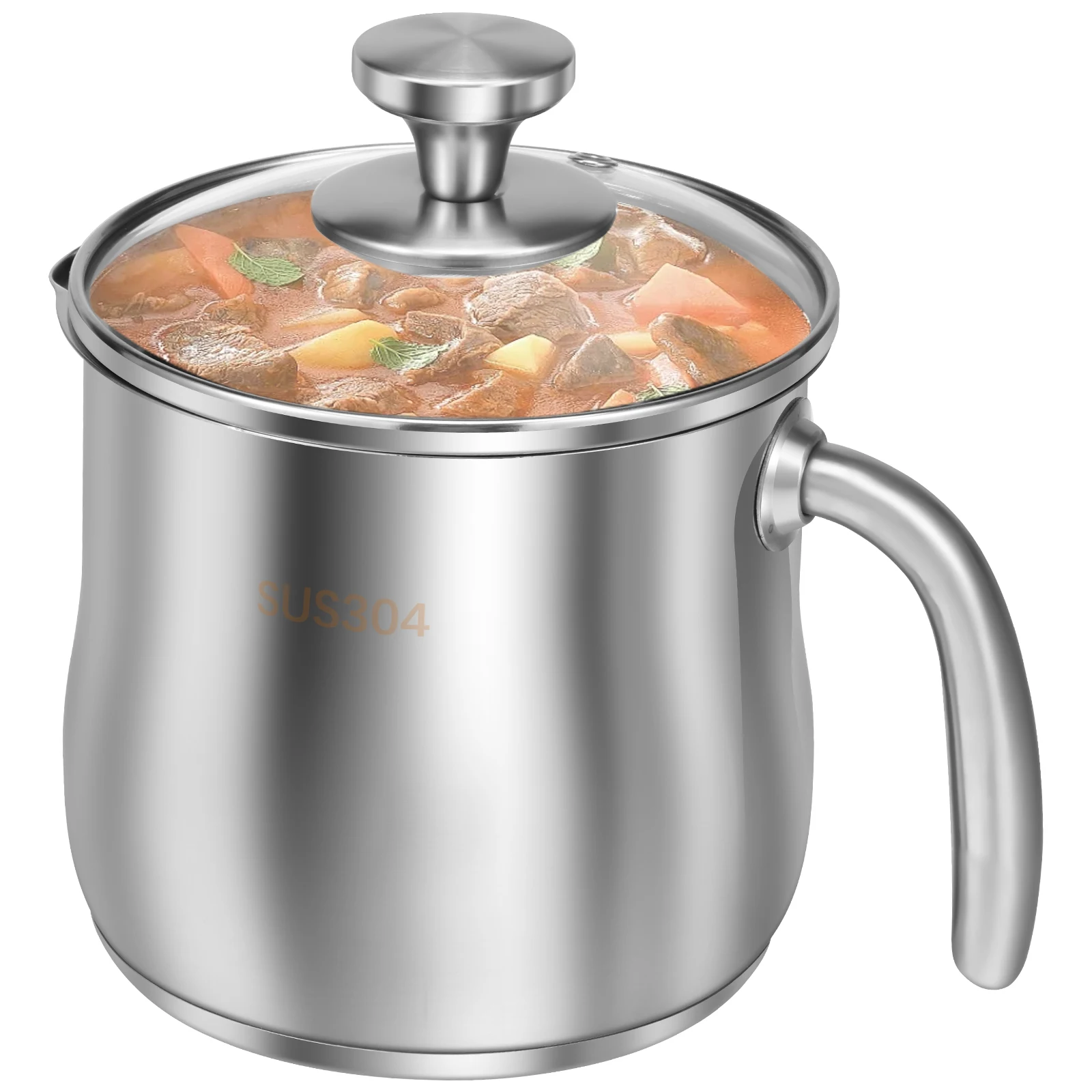 

Stainless Steel Pot with Pour Spout and Glass Lid 2000 ML Saucepan with Slag Separating Hole for Small Family Apartment Living