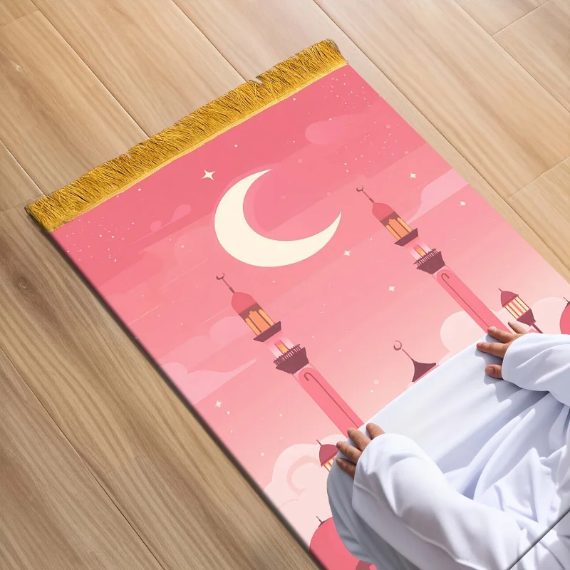 VIKAMAPortable Islamic prayer mat suitable for pilgrimages, foldable design, ideal for home use, Muslim prayer
