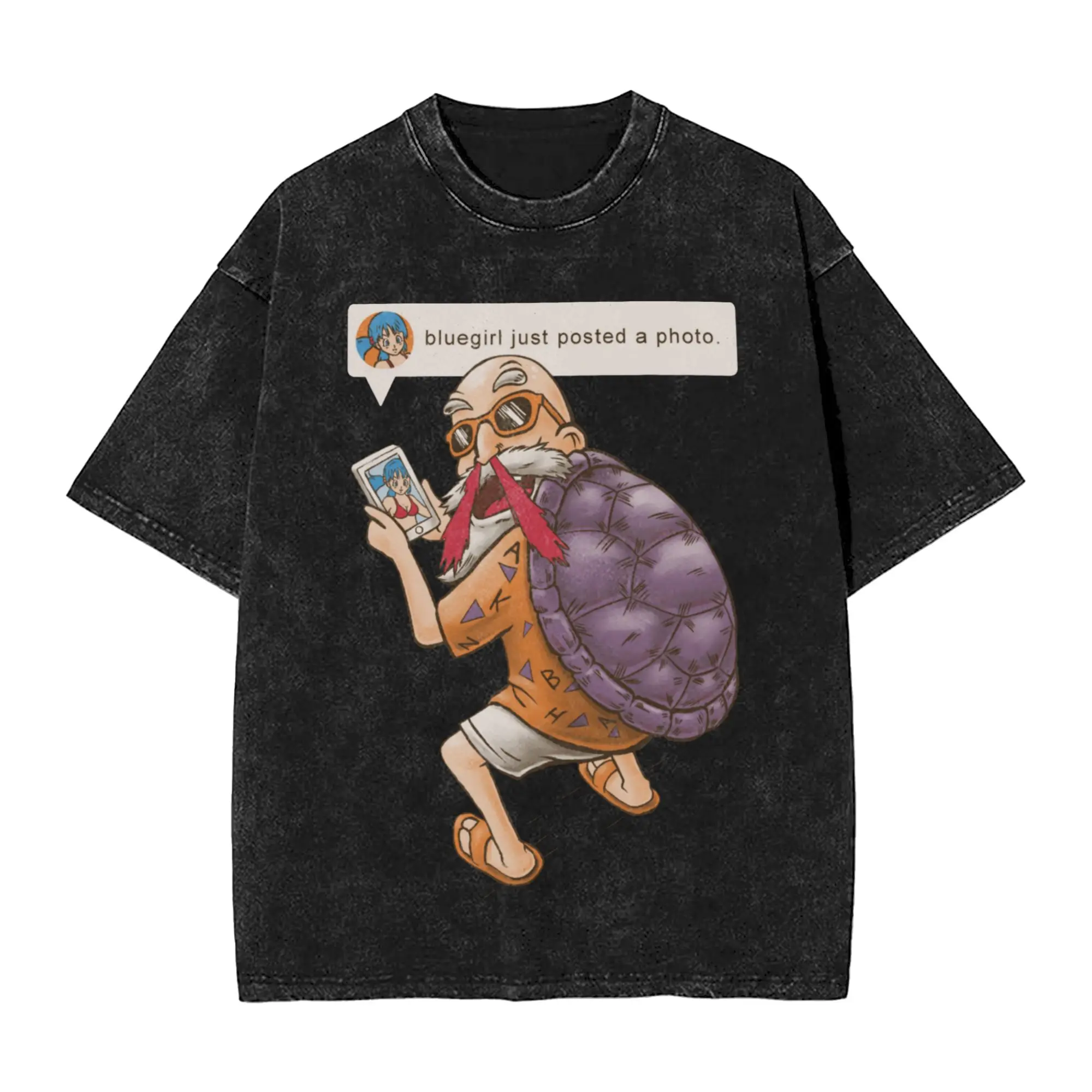 Washed T Shirts Master Roshi Discovers Dragon Ball Hip Hop Vintage T-Shirt High Street Anime Streetwear Summer Tee Shirt Men