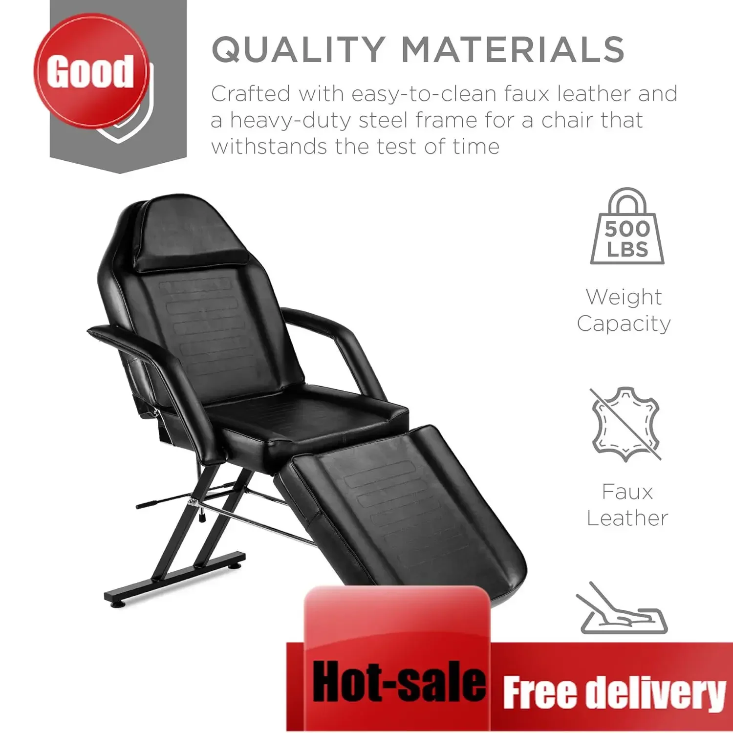 71In 3Section Multipurpose Massage Bed Spa Salon Facial Tattoo Chair Hydraulic Stool Removable Headrest Facial Cradle Towel Hang