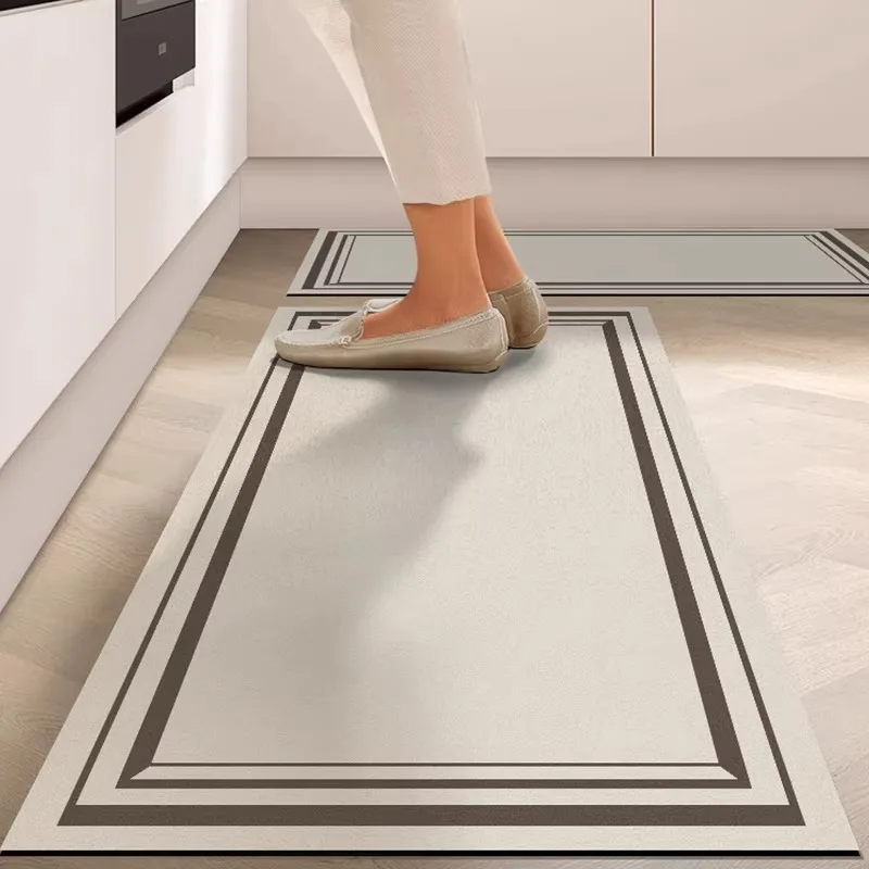 Kitchen Mat Pvc Waterproof Vinyl Carpet Oil-proof Non-slip Floor Mats Home Decoration Simple Line Style Leather Rug Alfombras