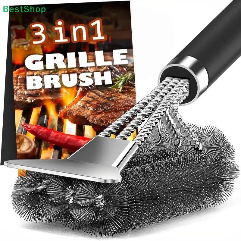 1Pcs 18 Inch Grill Cleaner Brush Safe Grill Brush And Scraper With Deluxe Handle Stainless Steel Bristle Grill Brush