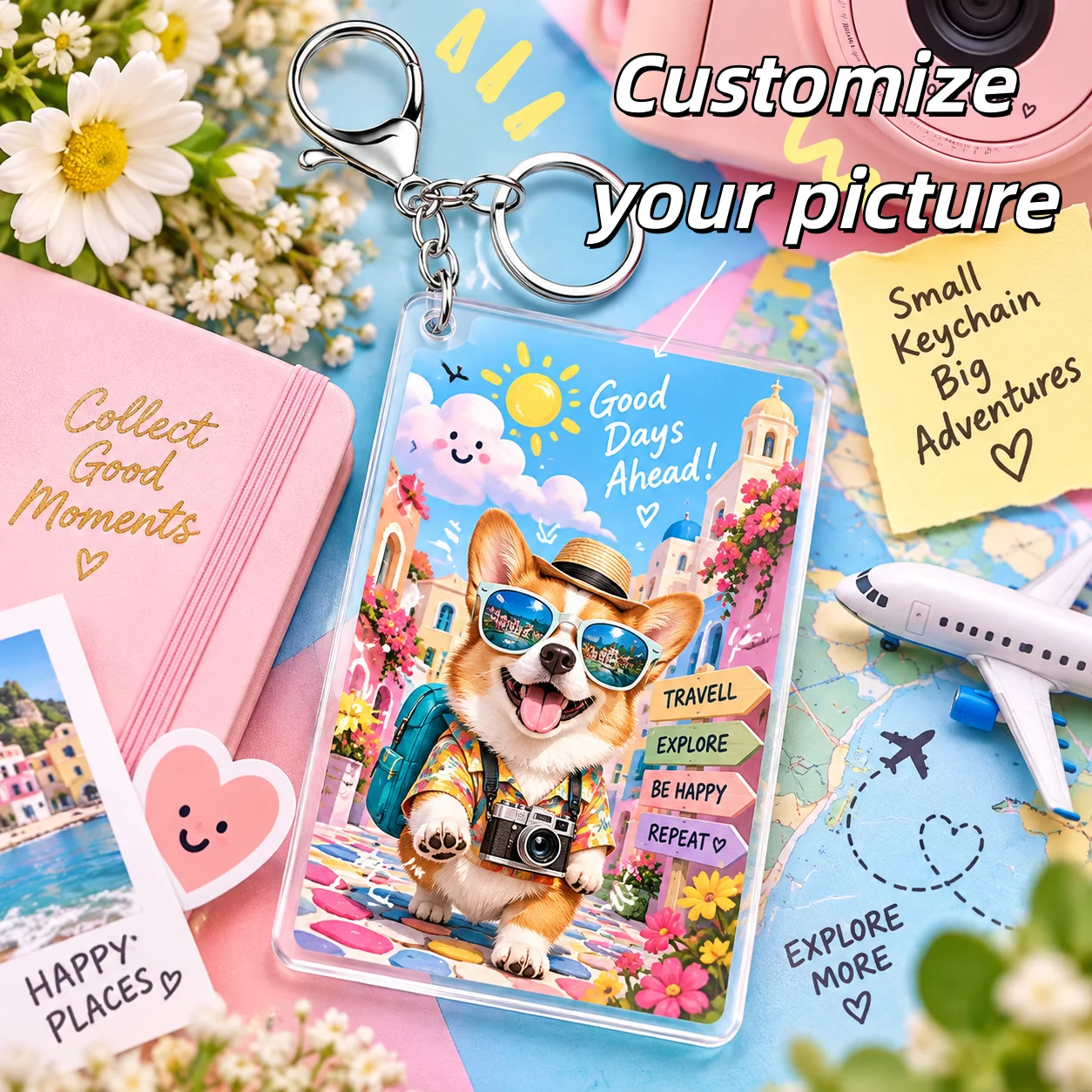 Custom Acrylic Rectangular Keychain Personalized UV Print Picture Frame Key Ring for Women Men Bag Pendant Gift Decor