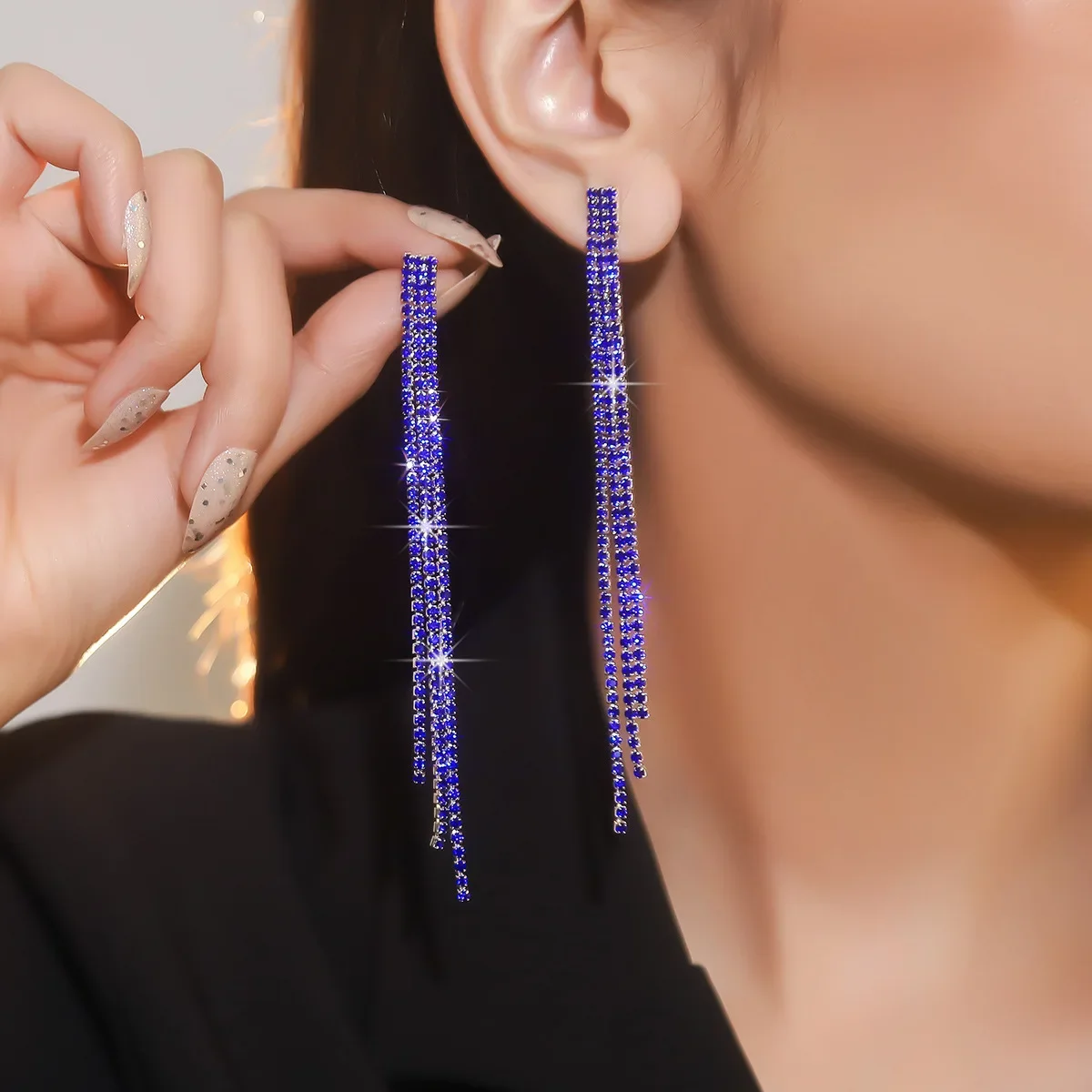 FYUAN Long Tassel Rhinestone Drop Earrings for Women Green Blue Gold Silver Color Crystal Dangle Earring Party Wedding Jewelry