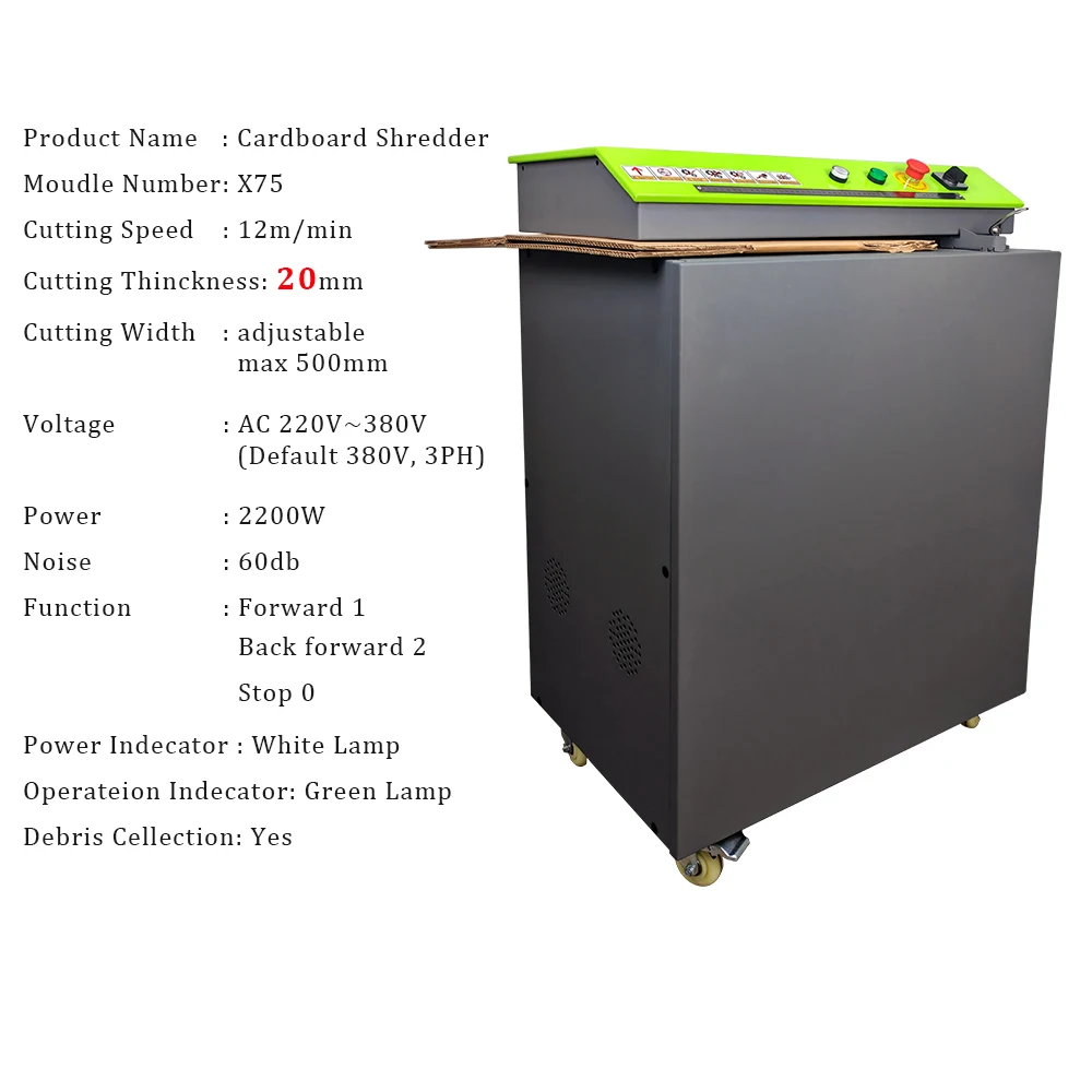 X75 500MM 20MM Cardboard Shredder Corrugated Paper Small Industrial Heavy Duty Carton Box Cardboard Cutting Shredder Machine