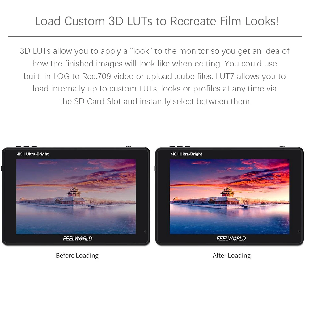 FEELWORLD LUT7 7 Zoll Ultra Helle LUT 2200nits Touchscreen DSLR Kamera Feld Monitor mit 3D Wellenform VectorScope Histogramm