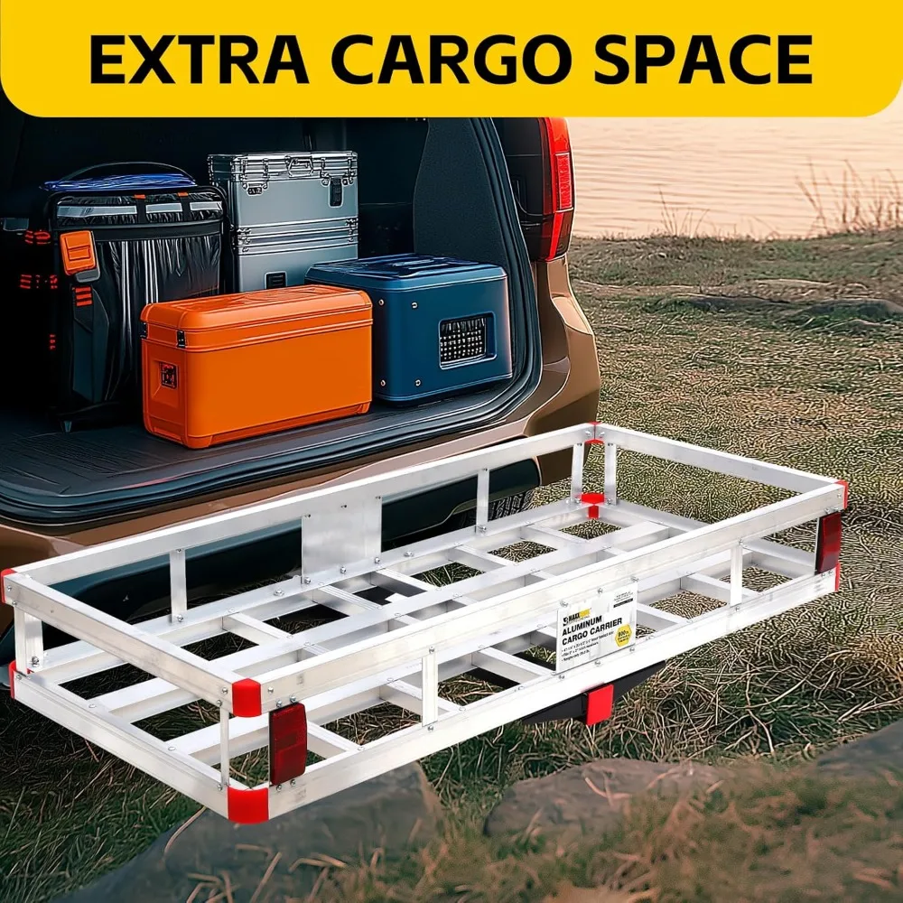 Aluminum Cargo Carrier With High Side Rails Trailer Hitch Mount For RVs Trucks SUVs Vans Cars 2 Inch Receiver 500LB Capacity