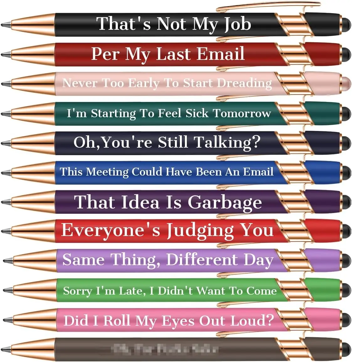 Snarky Funny Office Pens,12 Pcs Negative Sarcastic Hilarious Quotes Work Customized Pens with Stylus Tip for Colleague Co-workers Gift Black Ink (Style 1, 12)