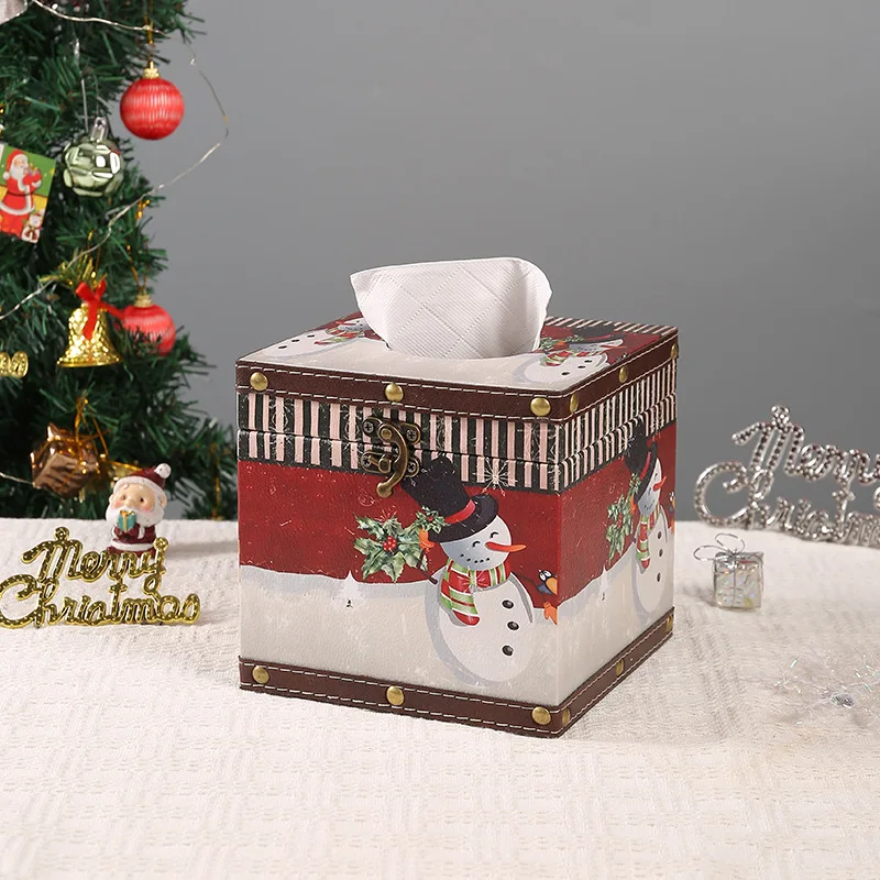 

European retro Christmas leather square tissue box pumping box home dining room living room desktop tissue storage box