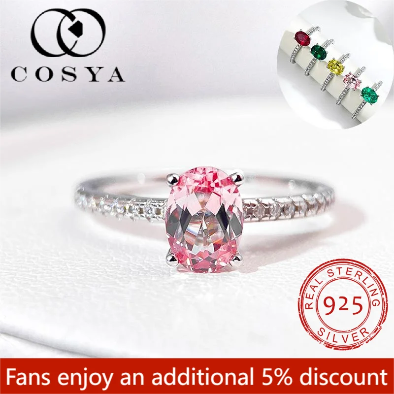 

COSYA 1 карат 5*7 мм Padparadscha цвет сияющая огранка кольцо с муассанитом 100% стерлинговое серебро 925 пробы свадебные обручальные кольца для женщин