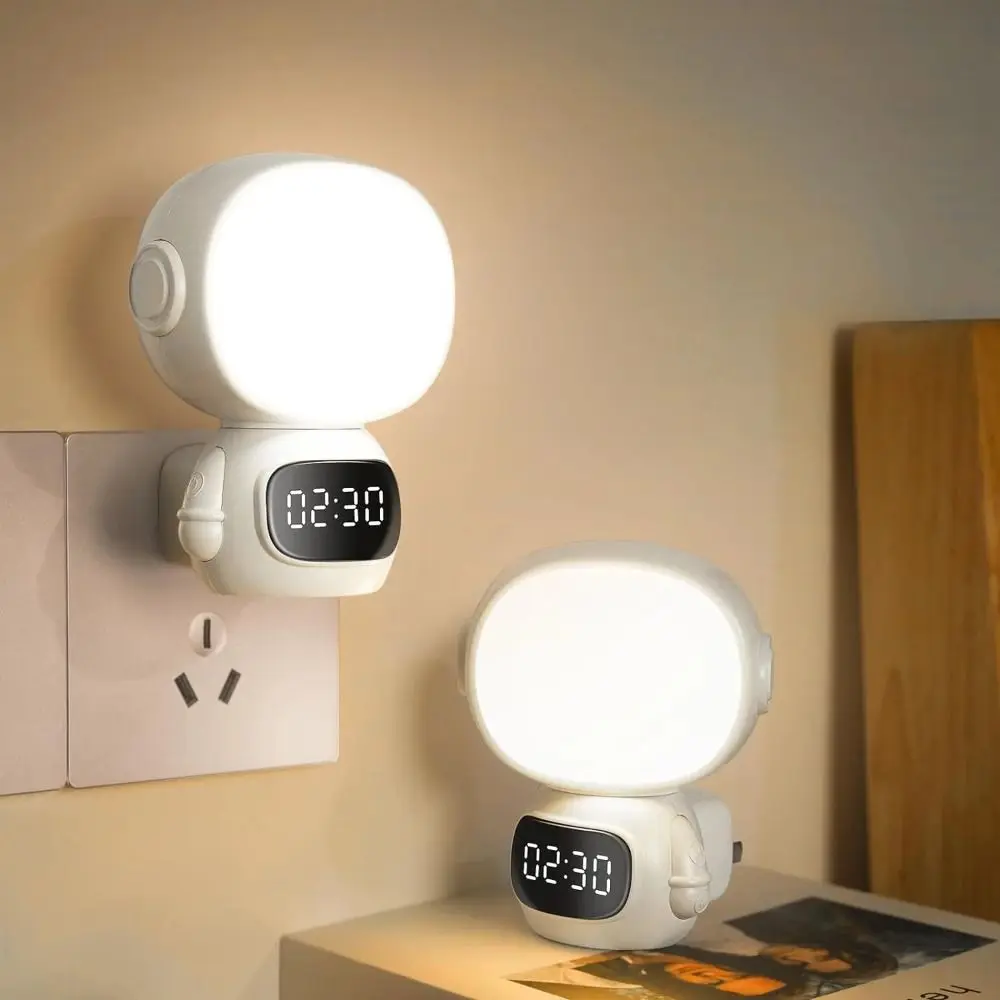 

Warm Light Astronaut Clock Night Light Digital Clock USB Rechargeable Bedside Lamp Child-Friendly Design Eye-Care Light