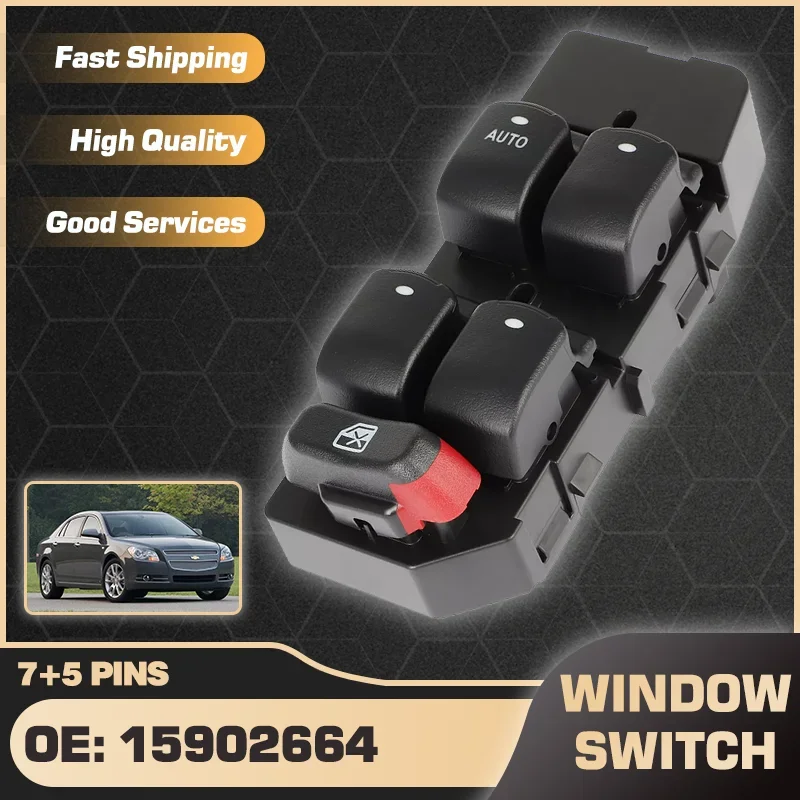 Interruptor de Control Principal para Elevador de Ventanas Eléctrico para Chevrolet Malibu MK7 Sedán 2008-2012, 7+5 Pines, 15902664 20807219