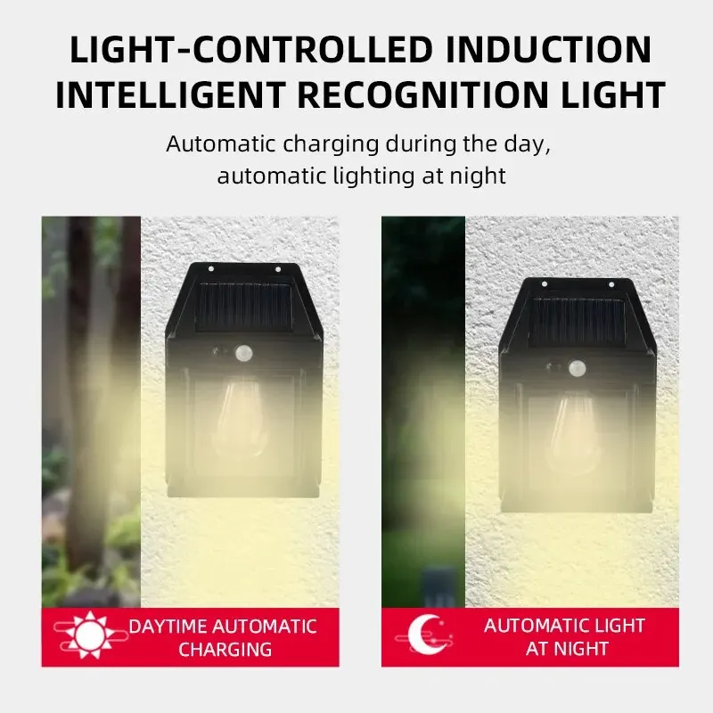 Na zewnątrz lampa ścienna na energię słoneczną wodoodporna lampa żarnikiem wolframowym lampa indukcyjna naścienne oświetlenie ogrodowe gospodarstwa