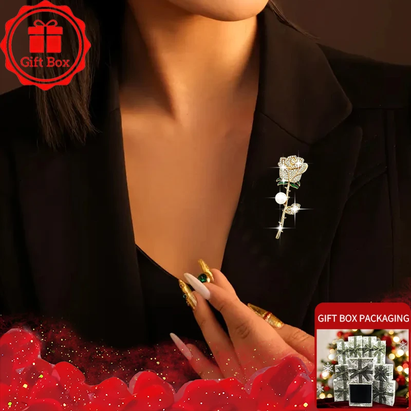 Rose Brooch with Gift Box, 2026 New Style, Elegant and Fashionable. Wearing at Daily and Holidays. Good Gift Choices.