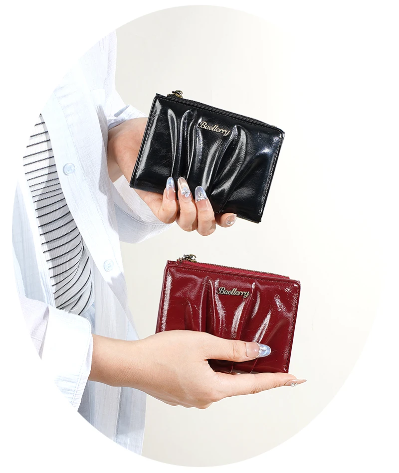 Baellerry Damen-Geldbörsen aus Plissee-PU-Leder, kurze Geldbörsen, große Münzbörsen, modische Damen-Geldbörsen, Handtasche – Detail 3