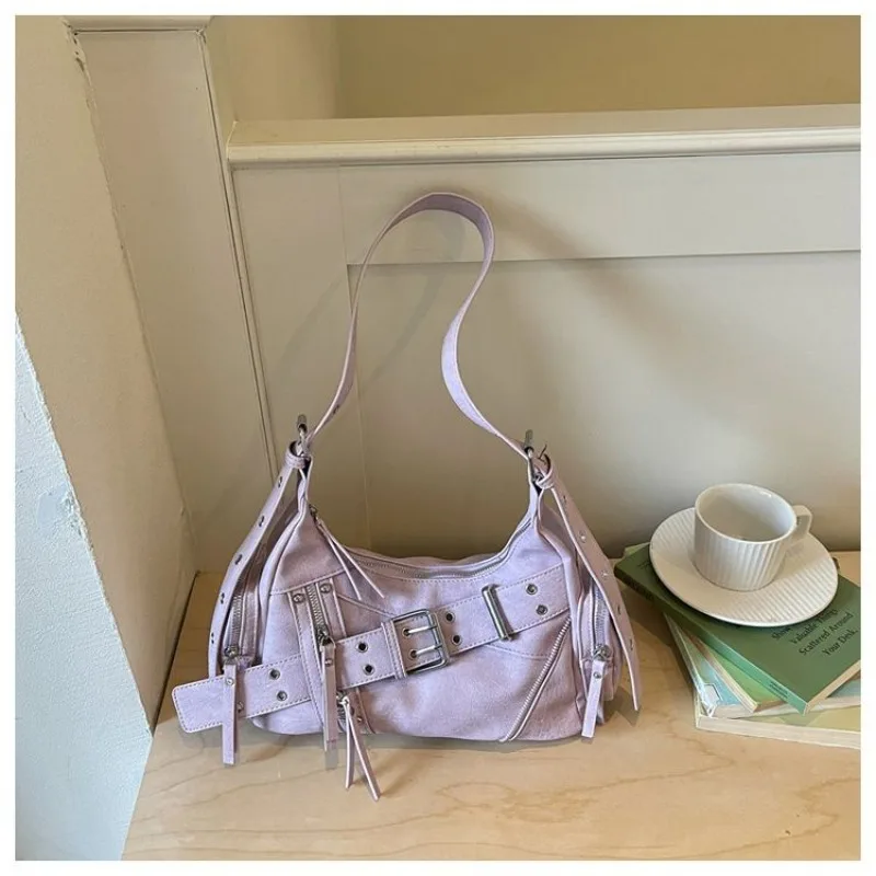 Sweet  Cool Spice Girl Maple Underarm Small Bag New Locomotive Wind Dumpling Bag Spring Summer Retro One Shoulder Crossbody Bag