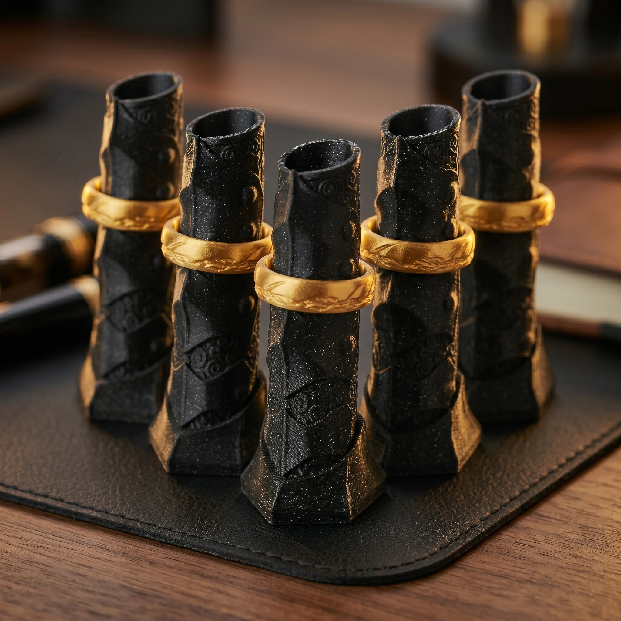 pen holder with a ring Unique Gothic Dark Knight Armored Finger Pen Holder with Gold tone Ring 3D Printed Desktop Organizer Nove