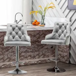 Bar Stool Set of 2 Velvet Adjustable with Tufted Backrest, Counter Height Swivel Stool Upholstered Modern Barstool Chair