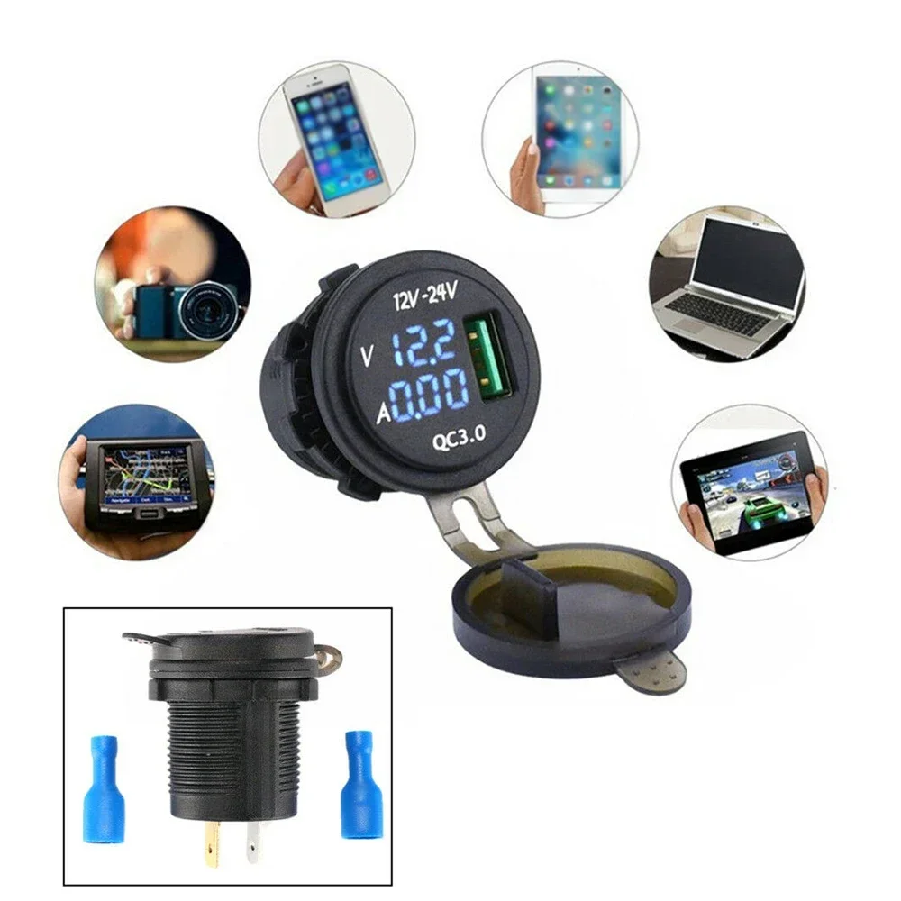 Power Up Your Devices and Stay Informed with This High Quality Blue LED Voltmeter USB Charger for Cars Boats and More