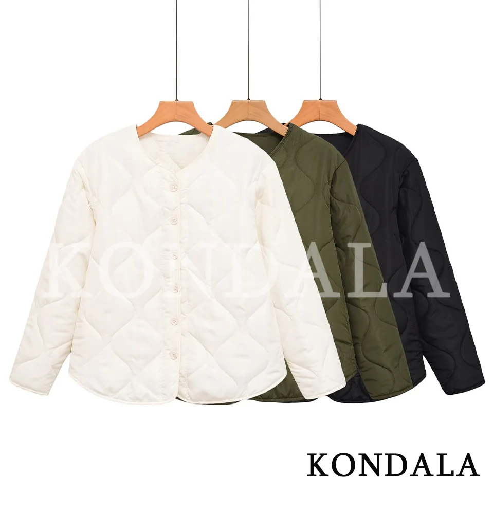 KONDALA Women Casual Single-breasted Jacket Coat Commute Elegant O-Neck Jacket New 2026 Fall Trendy Lightweight Padding Jackets