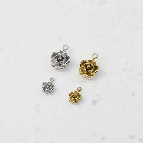 5pcs 스테인레스 스틸 장미 꽃 안티 알레르기 소녀 매력 펜던트 DIY 쥬얼리 액세서리 목걸이 귀걸이 PVD 플레이트