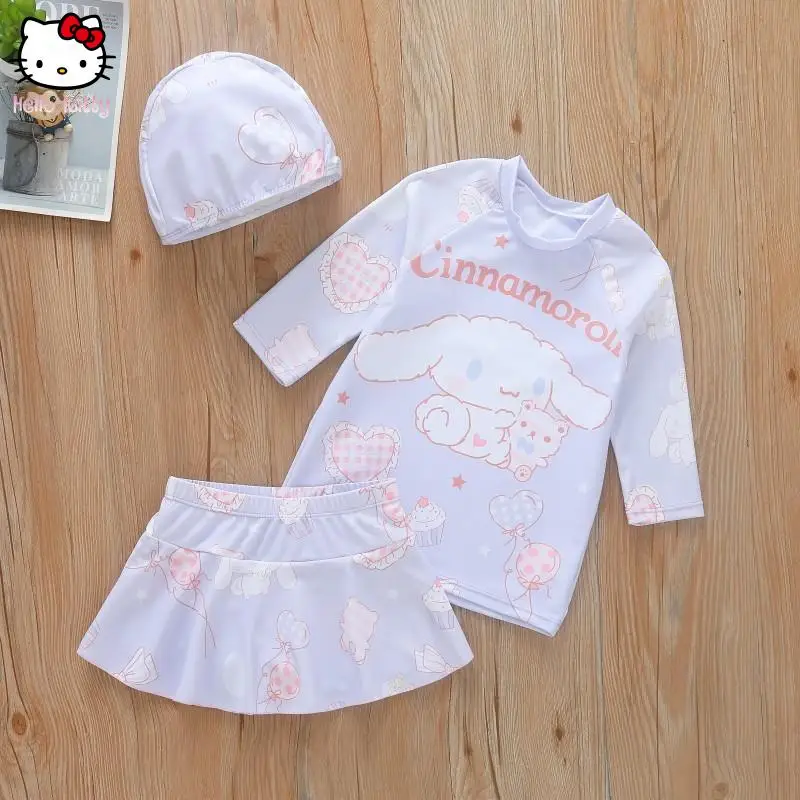 

Sanrio Girl аниме купальник Hello Kitty Cinnamoroll новый популярный мультфильм Kawaii топы с длинными рукавами комплект юбки с принтом быстросохнущий дышащий