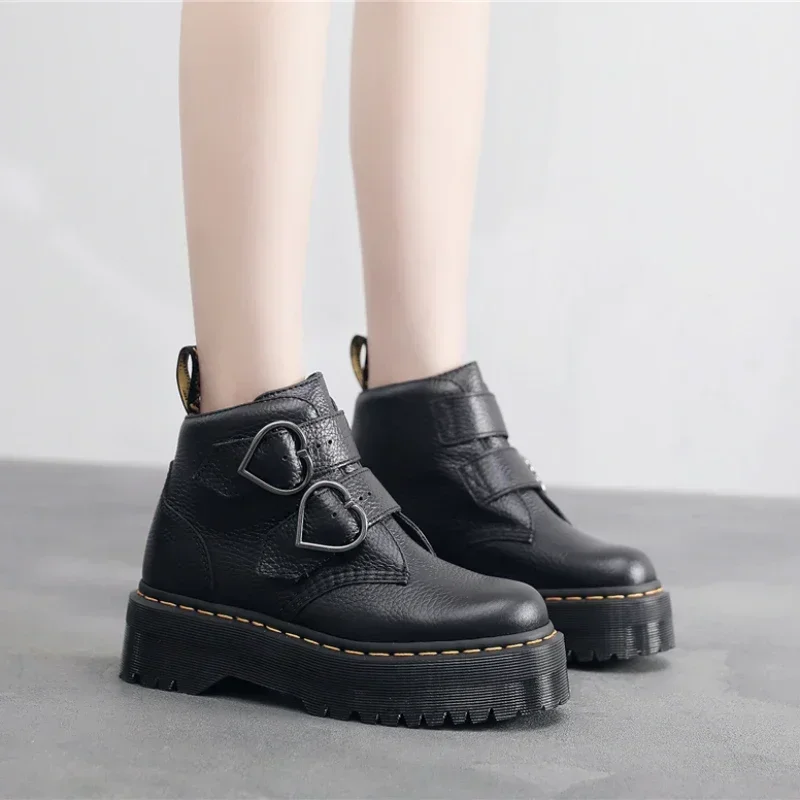 2024 New Style Women's Ankle Boots Fashion Love Decoration Casual Solid Color Flat with Leather Chelsea Ladies Platform Boots