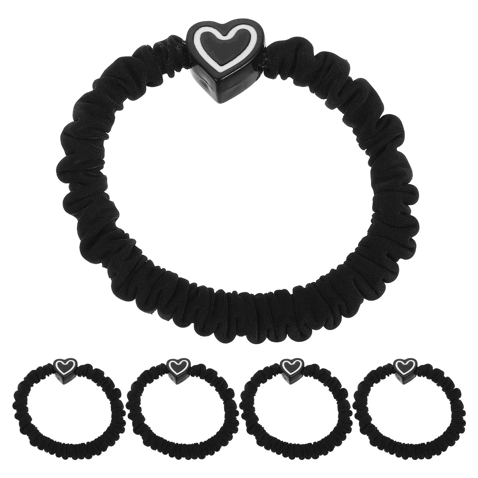 

5Pcs Simple High Elastic Hair Ties Heart Design Thickened Black Hairbands for Women Girls Ponytail Styling Accessories