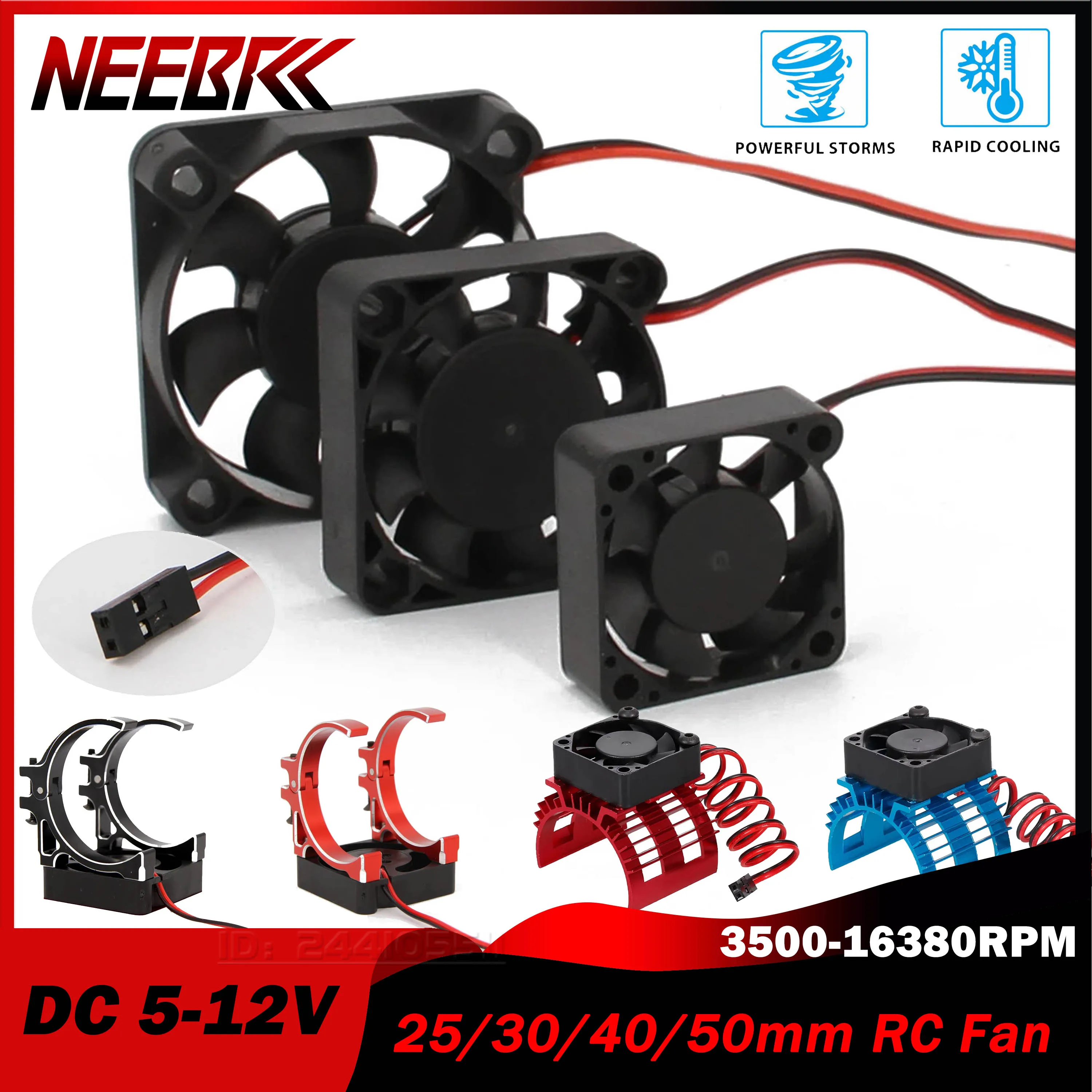 RC Cooling Fan 25/30/40/50mm 5V-12V Heatsink Cover Aluminum Holder High Wind for Model Car 36/42mm Motor Brushless Wltoys Part
