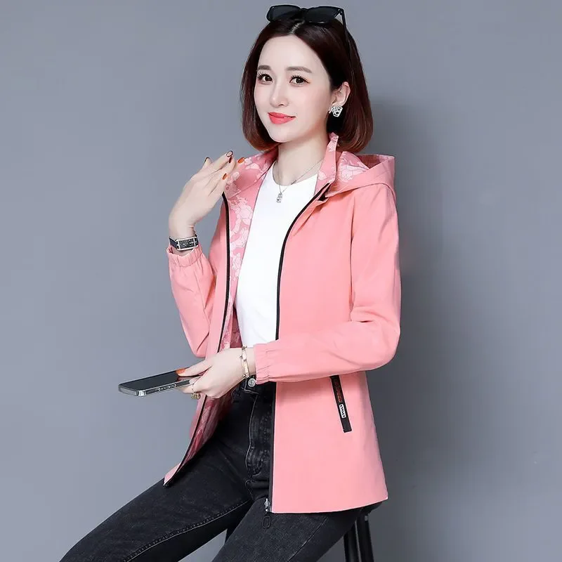 

Весна-осень 2026, новая шикарная двусторонняя куртка, верхняя одежда, женская модная свободная ветрозащитная короткая ветровка с капюшоном, пальто, топы