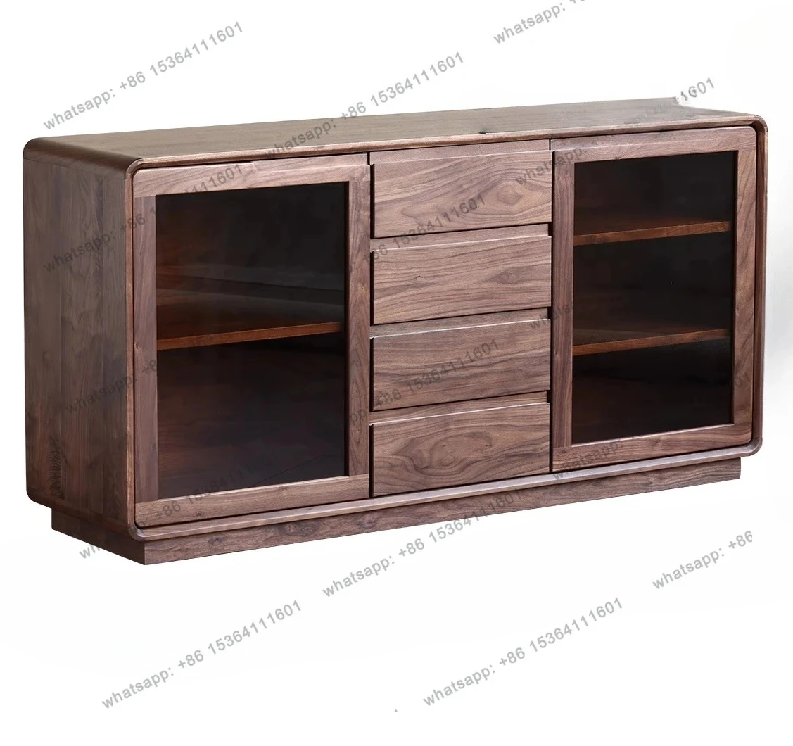 

All solid wood dining side cabinet Nordic black walnut modern simple storage log TV cabinet