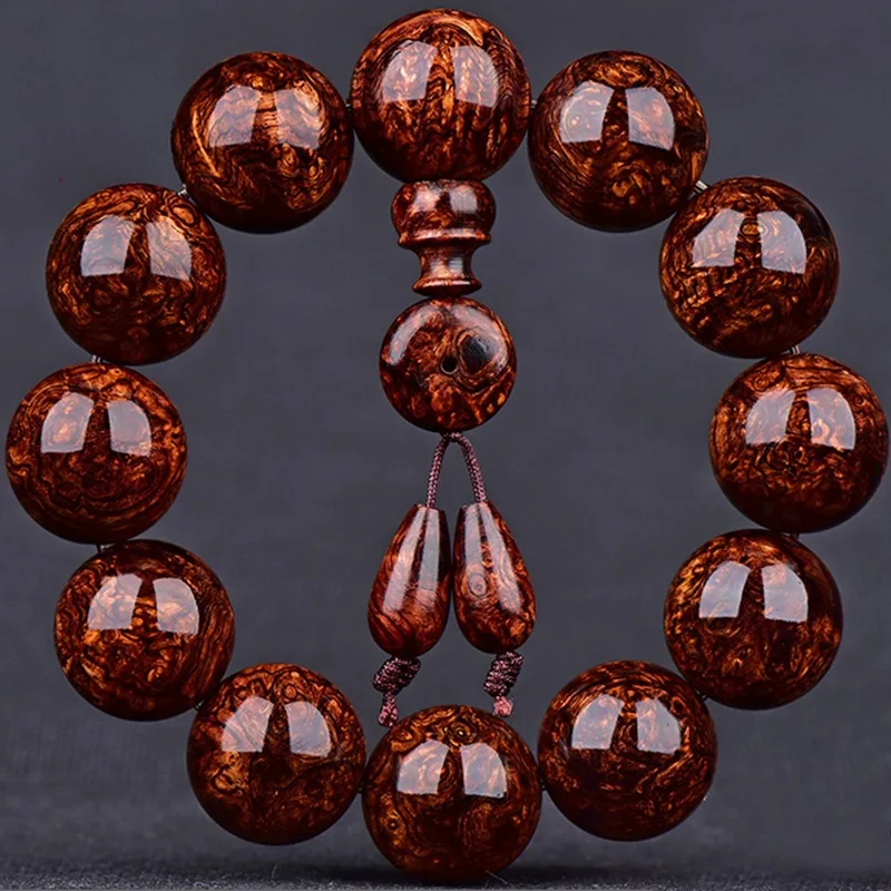 Authentic Hainan Huanghuali Bracelet 20mm: Full Burr Tiger Grain, High Oil-density Old Material, Men's Prayer Bead Gifts