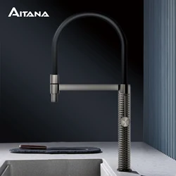 AITANA gun gray luxury brass kitchen faucet single handle cold and hot dual control modern design simple black sink faucet