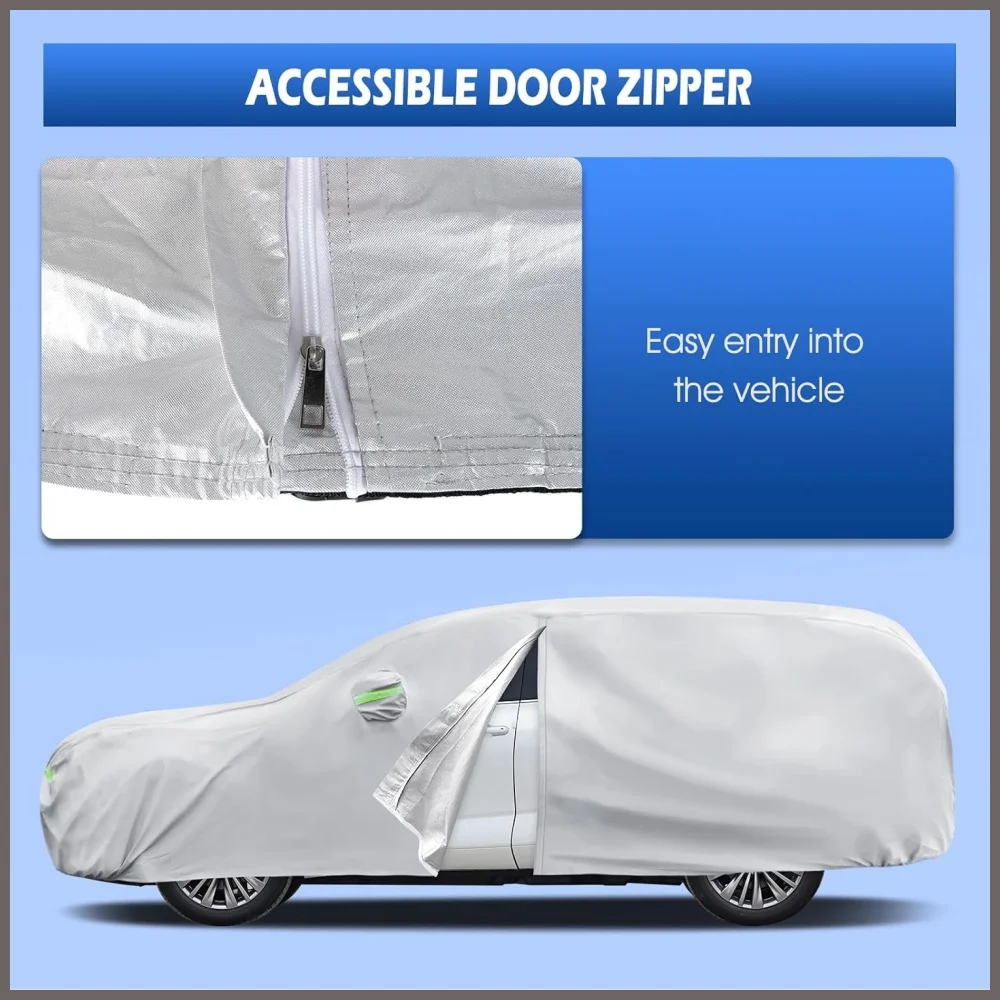 Custom Fit Car CoverFor 2001-2026 Toyota Highlander Waterproof Cover With Door Zipper Cotton Lining Sun Rain Protection Silver