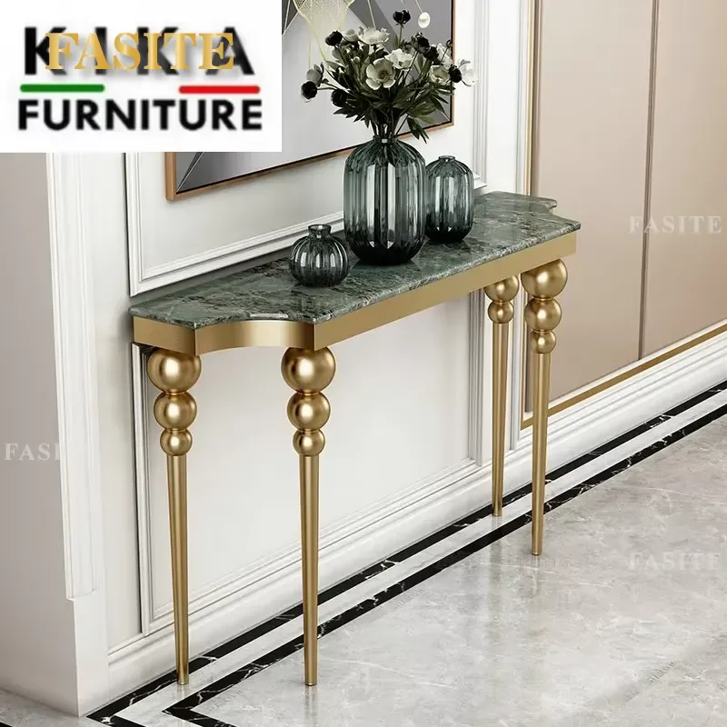 Modern Golden Stainless Steel Frame Gourd Foot Marble Top Entrance Tables Hallway Console Table for Living Room Furniture