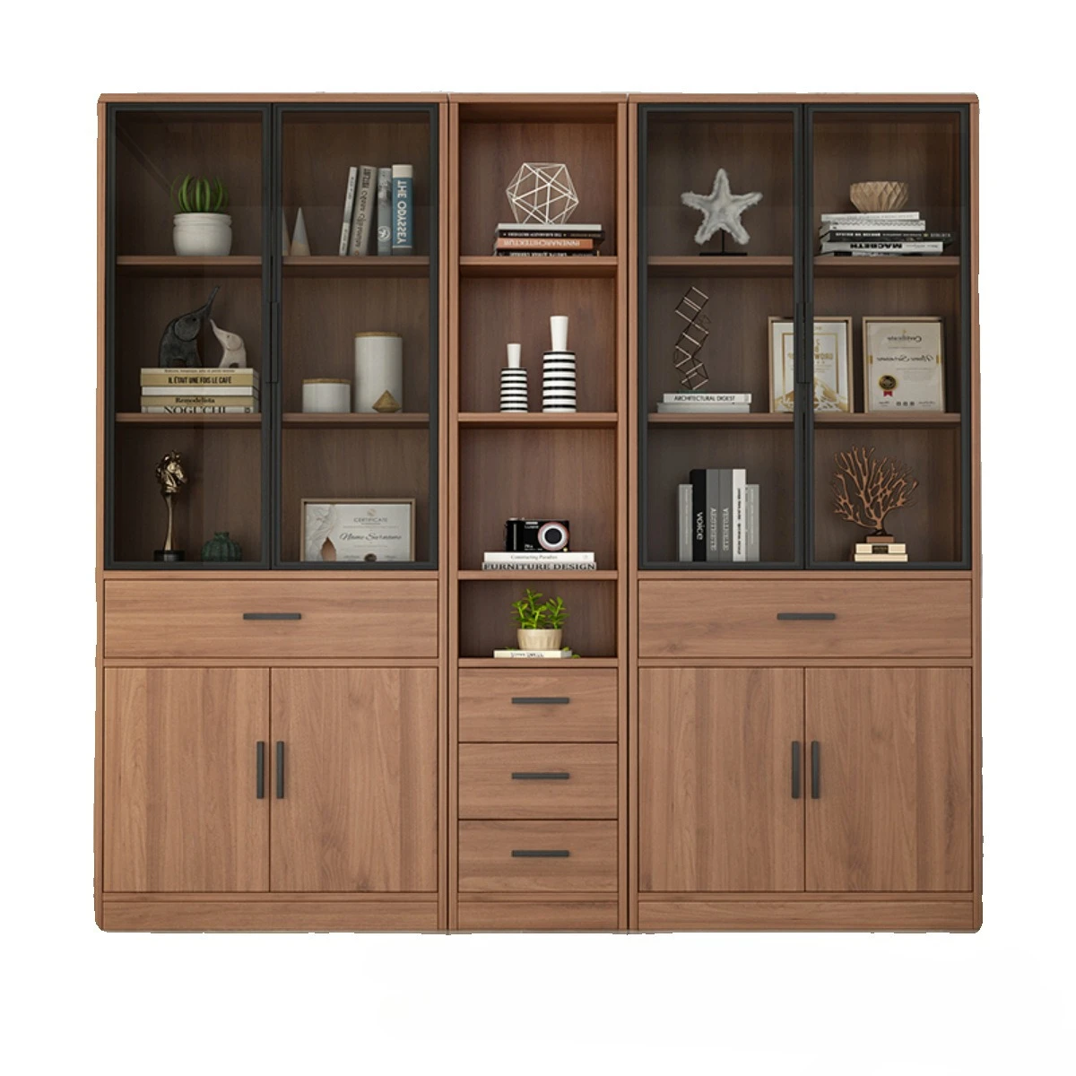 

Bookcase living room integrated against the wall, light luxury with glass bookcase, office file cabinet