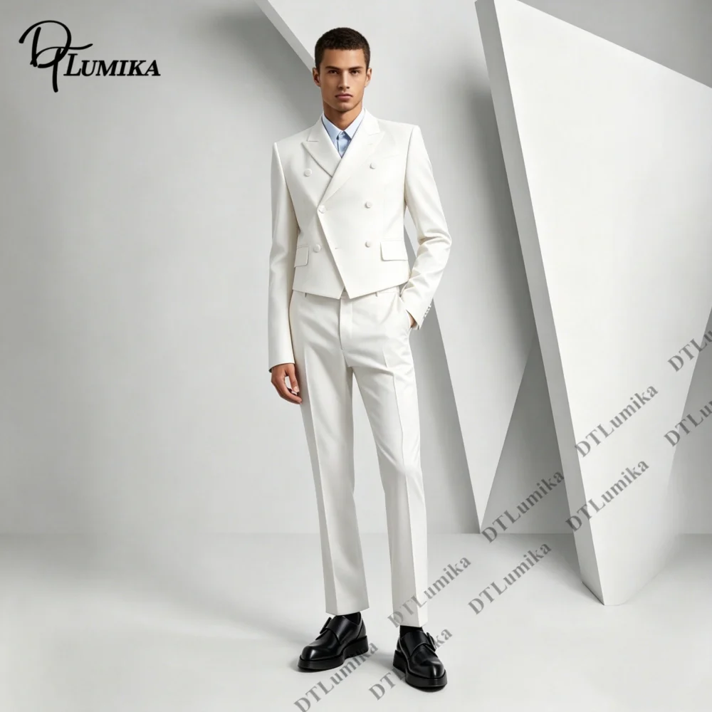 (Blazer Trousers)  Two Pieces Men's Formal Suit Set, Double Breasted Short Jacket with Matching Pants Tuxedo for Wedding Prom