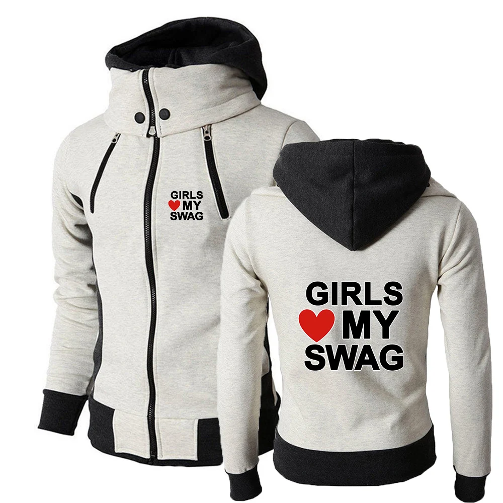 GIRLS LOVE MY SWAG Funny Logo Print High Quality Leisure Sports Men's Hoodie Zipper Hooded Coat Multi-Functional Sports Jacket