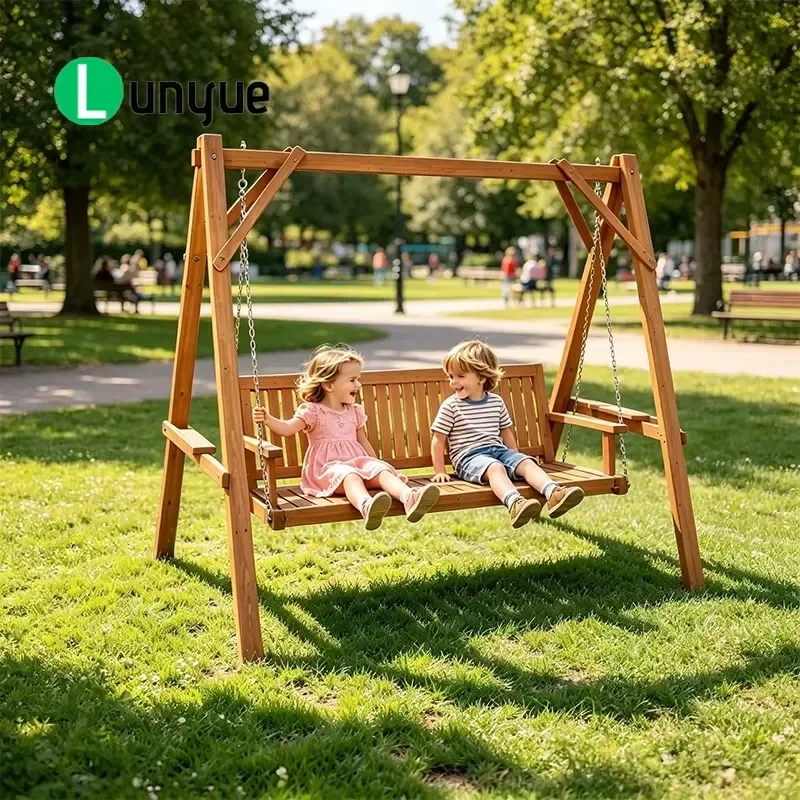 All Weather Double Swing Chair Outdoor Garden Courtyard Terrace Leisure Lounge Charred Wood Log Hanging Seat Durable