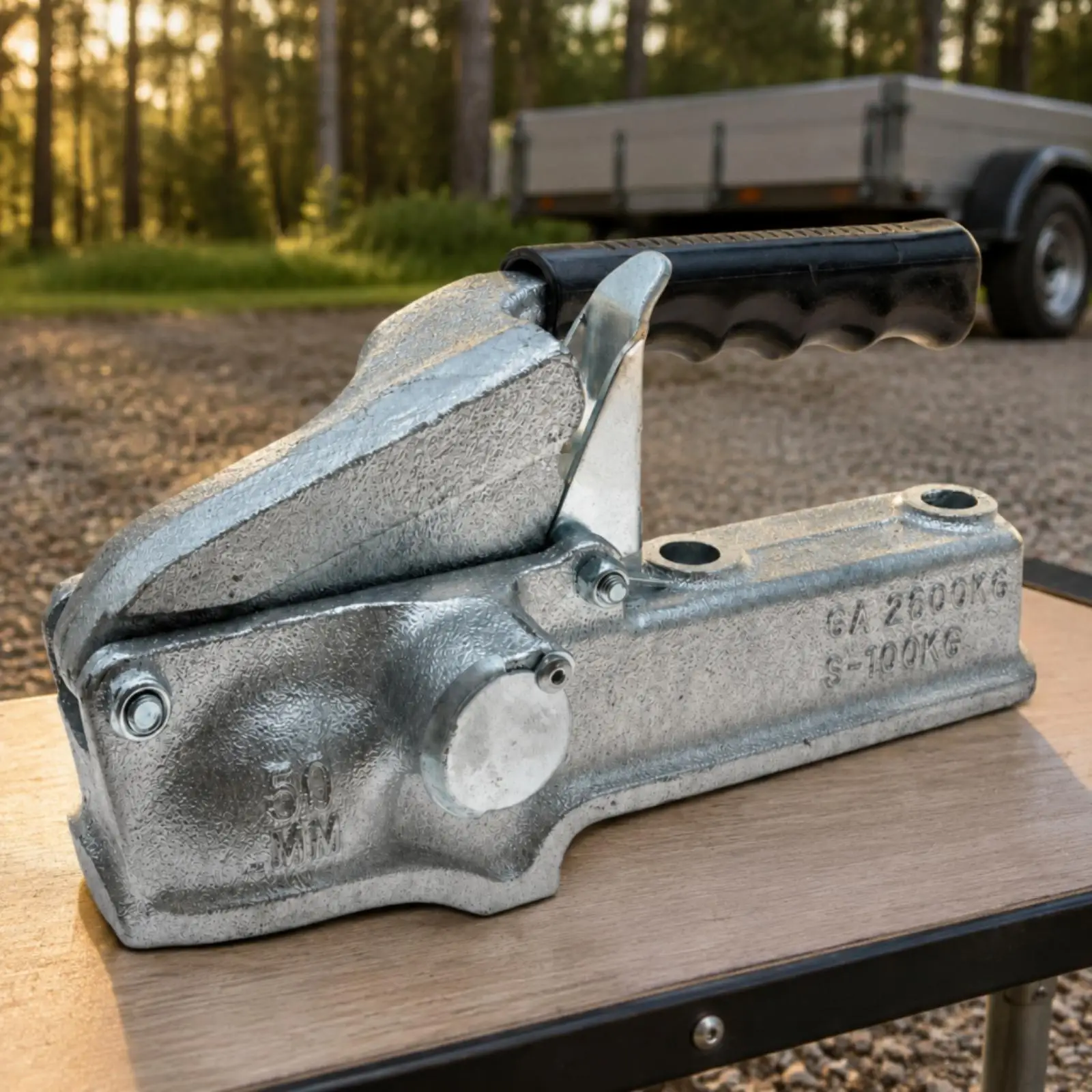 Heavy Duty Trailer Coupling Device 50mm Tow Ball Hitch Galvanized Steel with Hand Grip Locking Lever for Caravan Boat Trailer