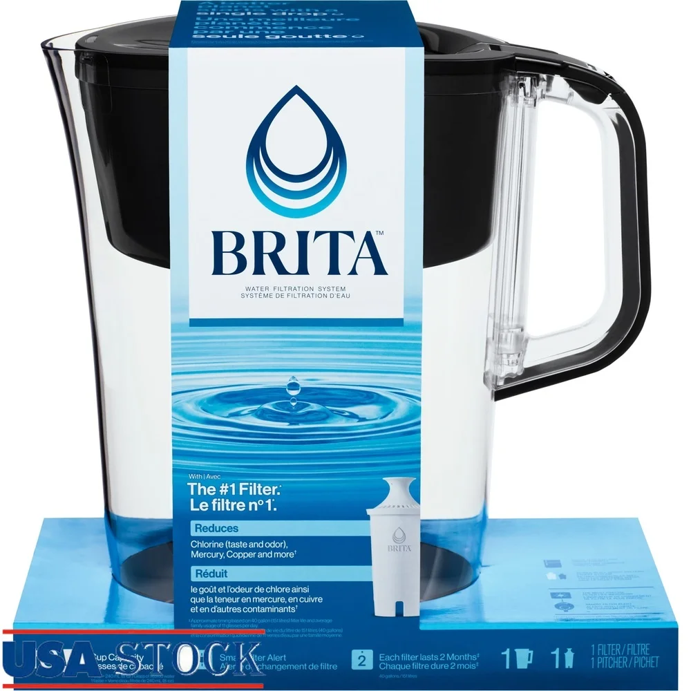 

Large 10 Cup Water Filter Pitcher with Standard Filter BPA Free Easy Fill Handle Reduces Chlorine Mercury Impurities Perfect