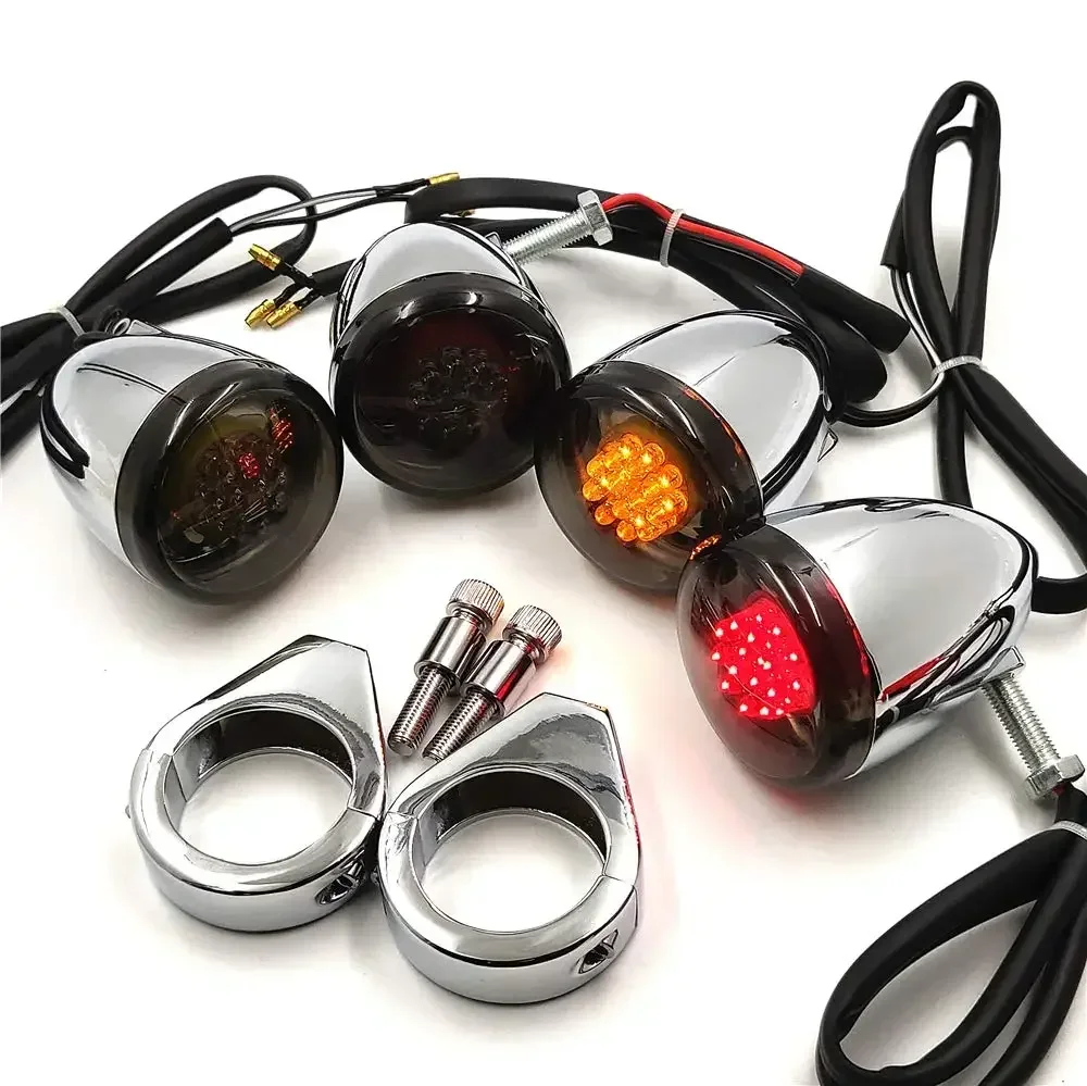 Motorcycle Turn Signals Kit for Harley Davidson Bullet LED 41mm Chrome