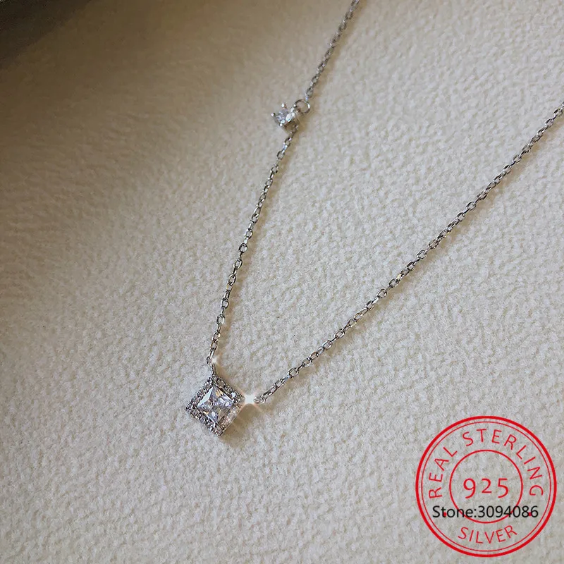 Full Moissanite Square Pendant Necklace Center 1CT Round Cut Diamond Emerald Cut Halo Design Necklace 14K Plated Silver Jewelry view 6