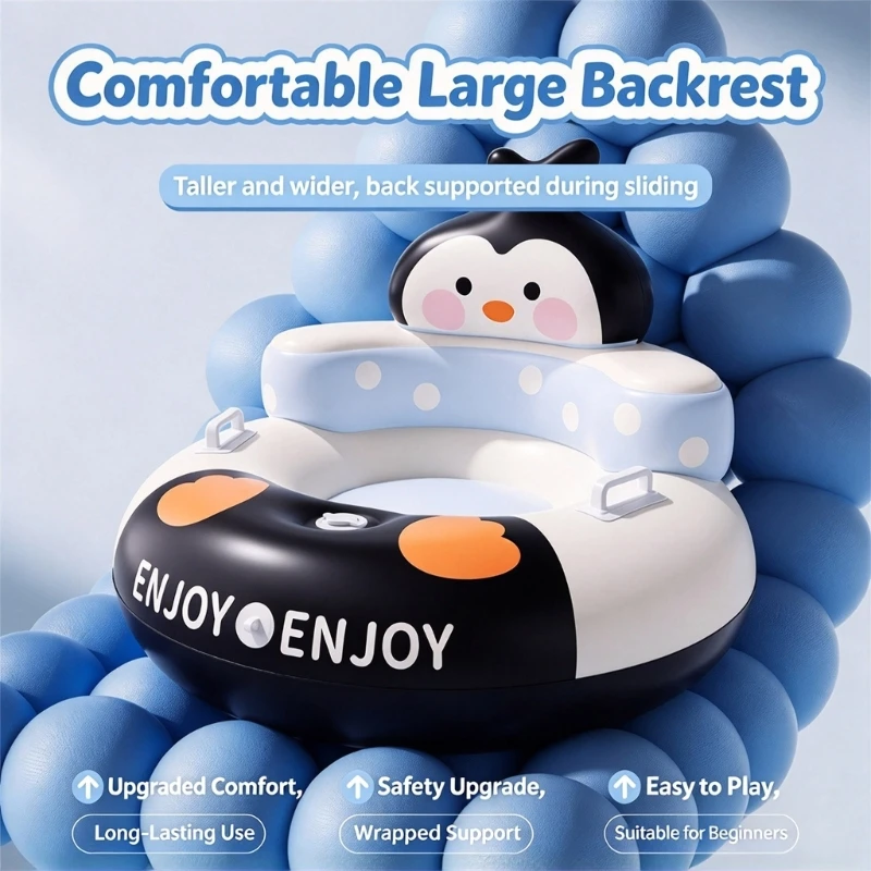 Cartoon Animal Inflatable Snow Tube for Winter Tubing, with High Back Support, Open Center and Two Integrated 24BD