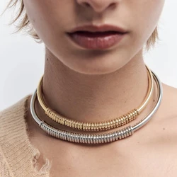 2025 New Fashion Personality Metal Choker Necklaces Women Simple Gold Silver Color Vintage Statement Collar Necklace Jewelry