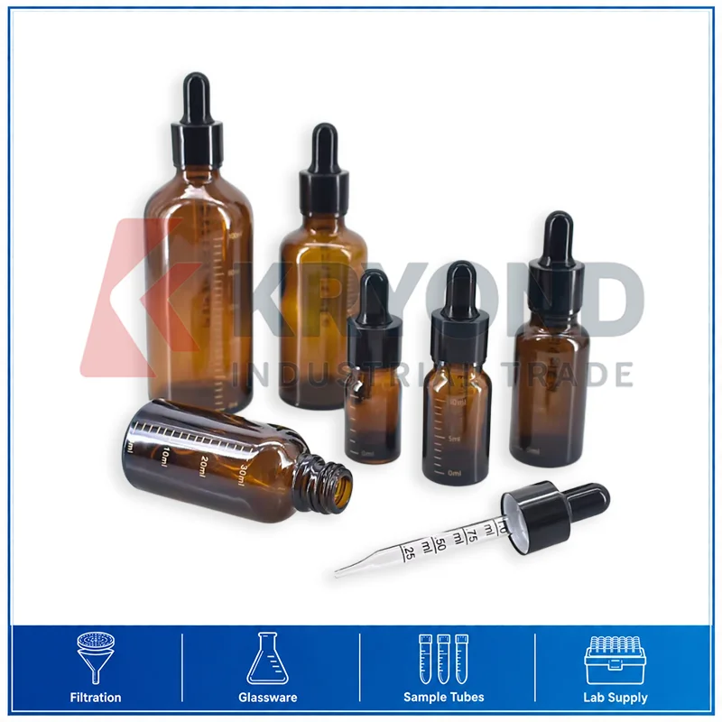 Amber Glass Dropper Bottle 5ml 10ml 20ml 30ml 50ml 100ml Graduated Liquid Reagent Pipette Application Series Pack Glassware Set