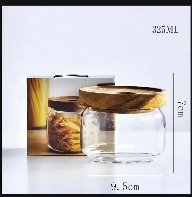 Simple Storage Cylindrical Glass  Jars and Wooden Lids Candy Jar Caddies Desktop Organizer Cereal Container