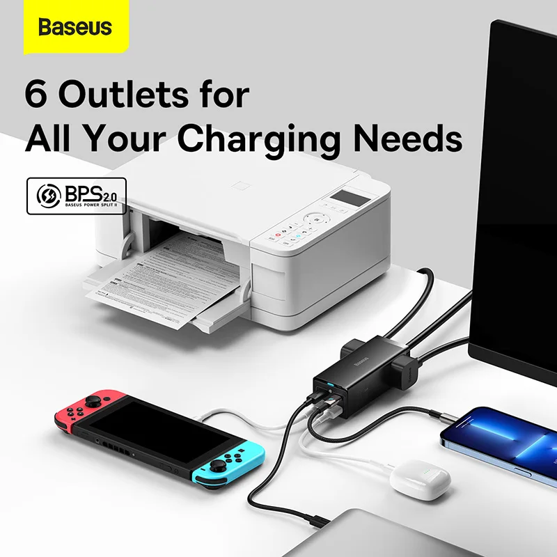 Baseus 100W 65W GaN USB Charger Desktop Type C PD Quick Charge 4.0 Fast Charging Charger Power Strip For iPhone 14 MacBook Pro