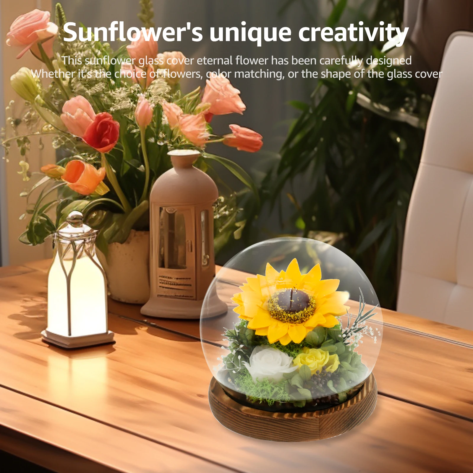 Preserved Flowers Gift with LED Light Beautiful Preserved Sunflowers in Glass Fancy Light Up Sunflower Decorative Sunflower in